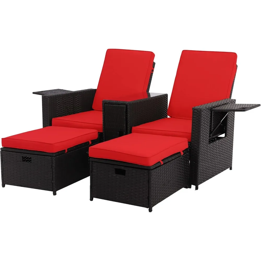 

5pcs Patio Wicker Loveseat - Outdoor Rattan Sofa Set with Cushion - Adjustable Lounge Chair with Ottoman Footrest, Wicker Furnit
