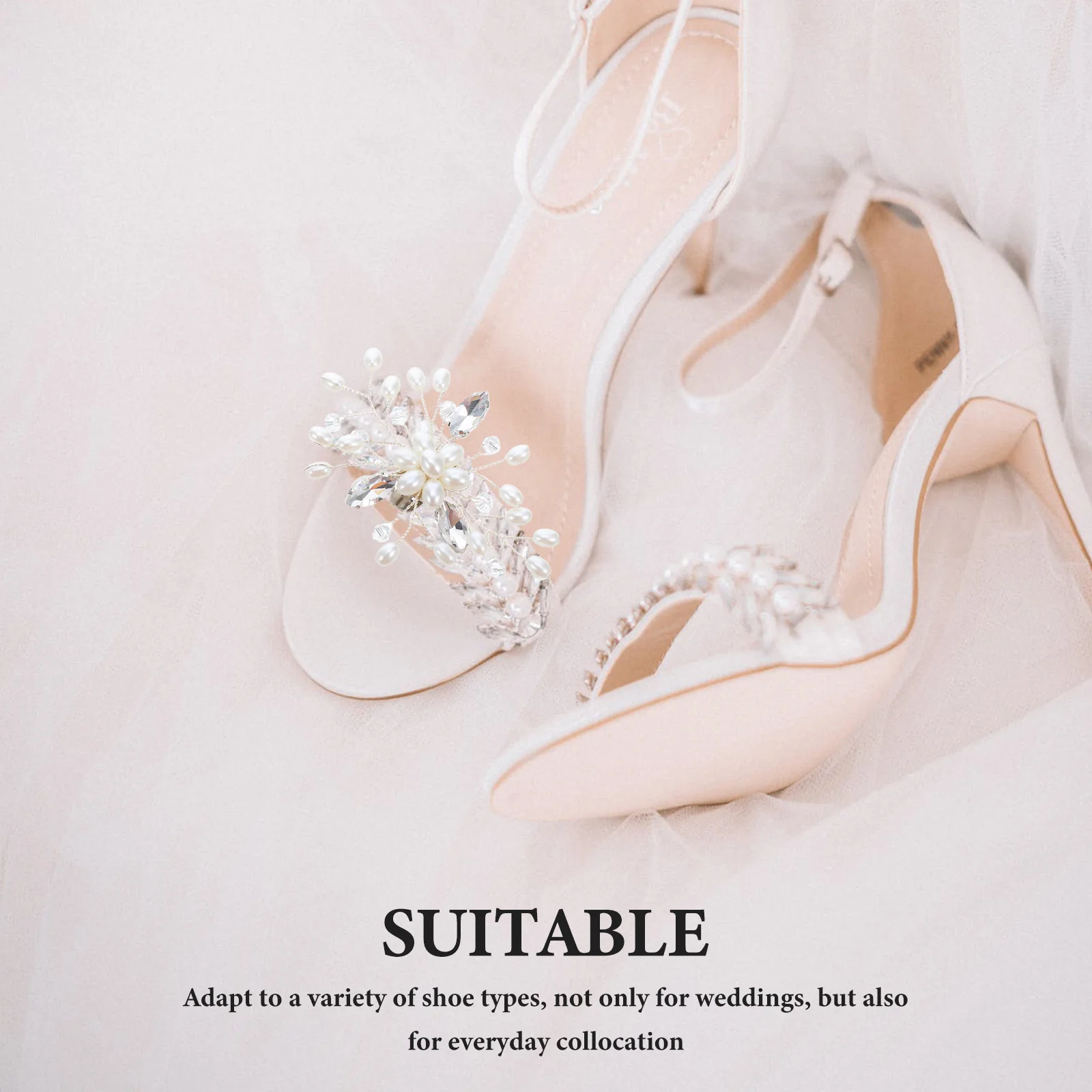 

2Pcs Bridal Pearl Rhinestone Shoe Clips Handmade Wedding Shoe Accessories Detachable High Heels Flats Decoration
