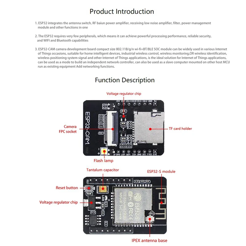 Placa de desenvolvimento ESP32-CAM + conjunto de módulo de câmera OV2640 520KB + 4M PSRAM_Y08A