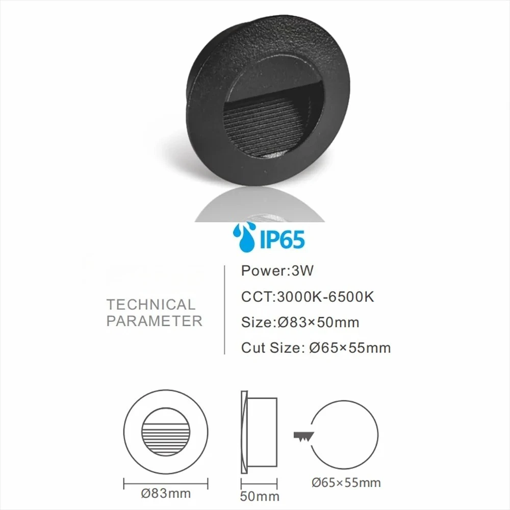 LED Recessed Wall Step Light High Quality Round Waterproof Outdoor Stair Light Modern Embedded Design Courtyard Wall Lighting