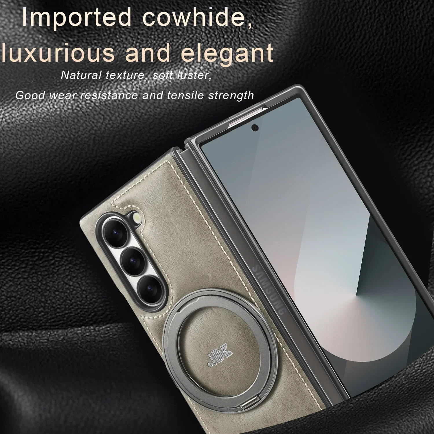 Magnetic Rotation Ring Holder Leather Case For Samsung Galaxy Z Fold 6 5 4 3 Stand Wireless Charging Shockproof Cover Accessory