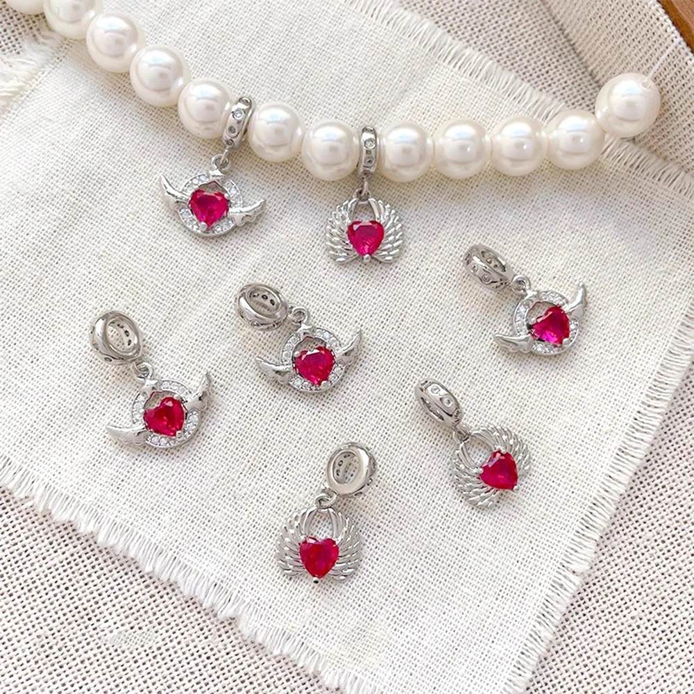 2 Pieces Copper Plated with White Gold Color Inlaid Zircon Angel Wing Hollow Pendant DIY Jewelry Making Accessory Materials