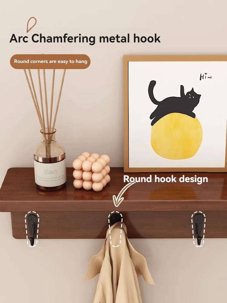 Solid Wood Clothes Hook, Multifunctional Coat Hook on the Entrance Wall, Key Hook, Wall Mounted Non Perforated Row Hook