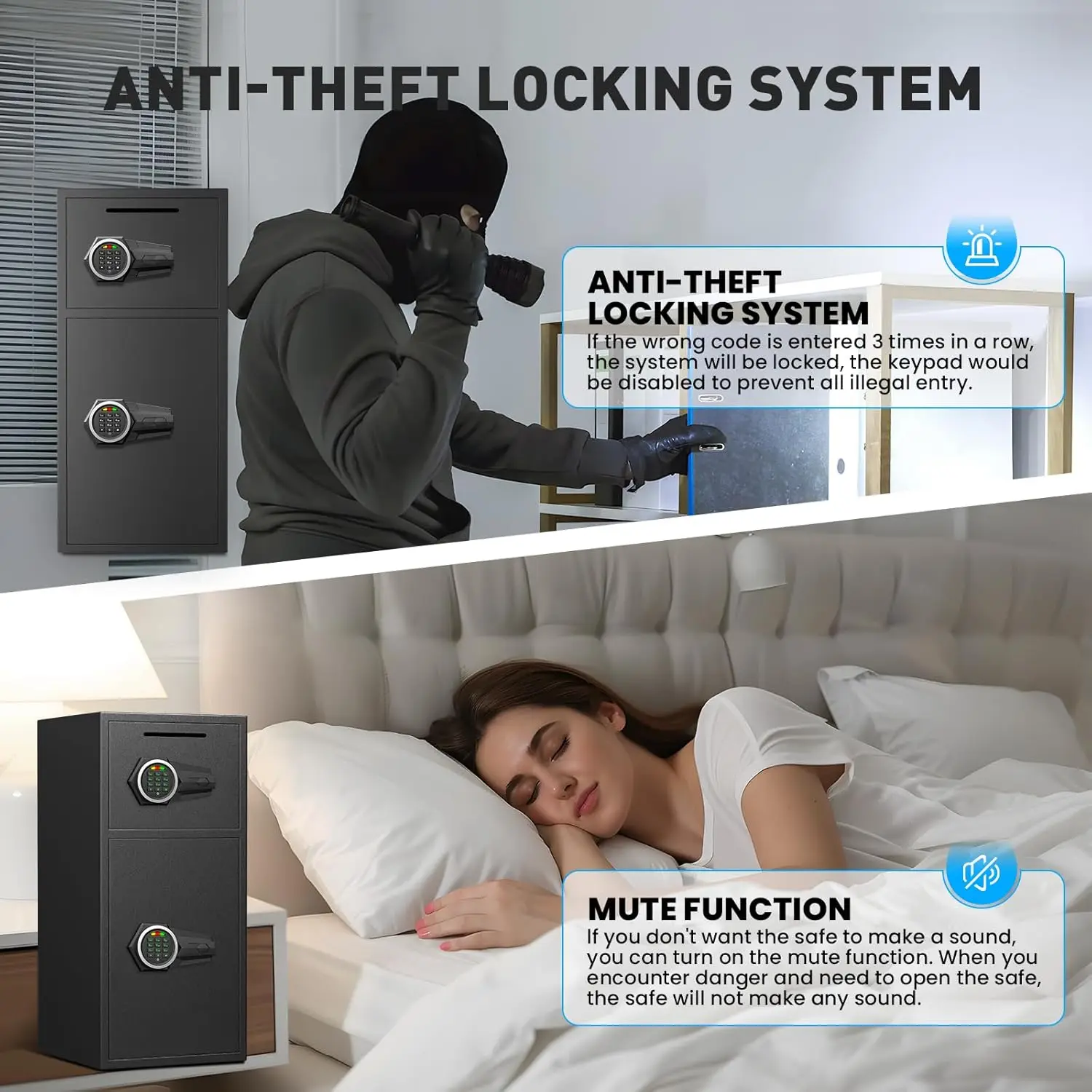 6.0 Cu ft Large Safe Box Fireproof Waterproof, Digital Keypad Home Safes With Mute Function and LED Light