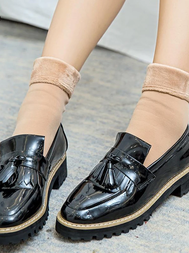 Women Winter Warm Socks Solid Color Comfortable Fleece Thick Stocking Soft Boots Sleeping Sock Female Elasticity Velvet Socks