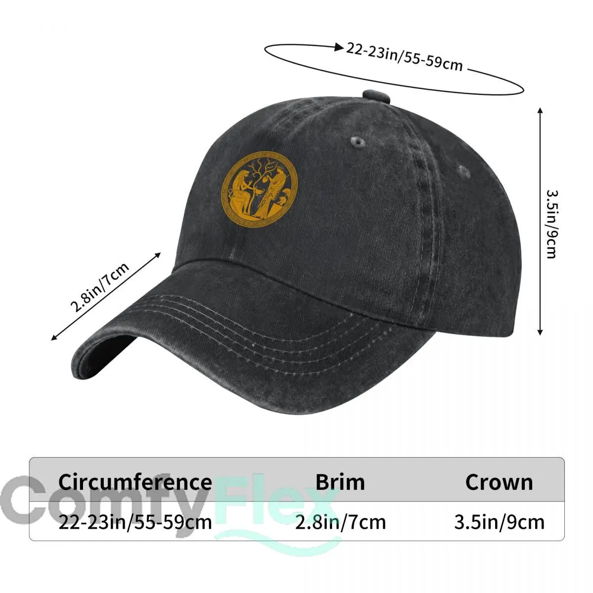 Ancient Greek Mythology Figures Tree Amphora Helmet Decorative Border Washed Baseball Cap Outdoor Hat