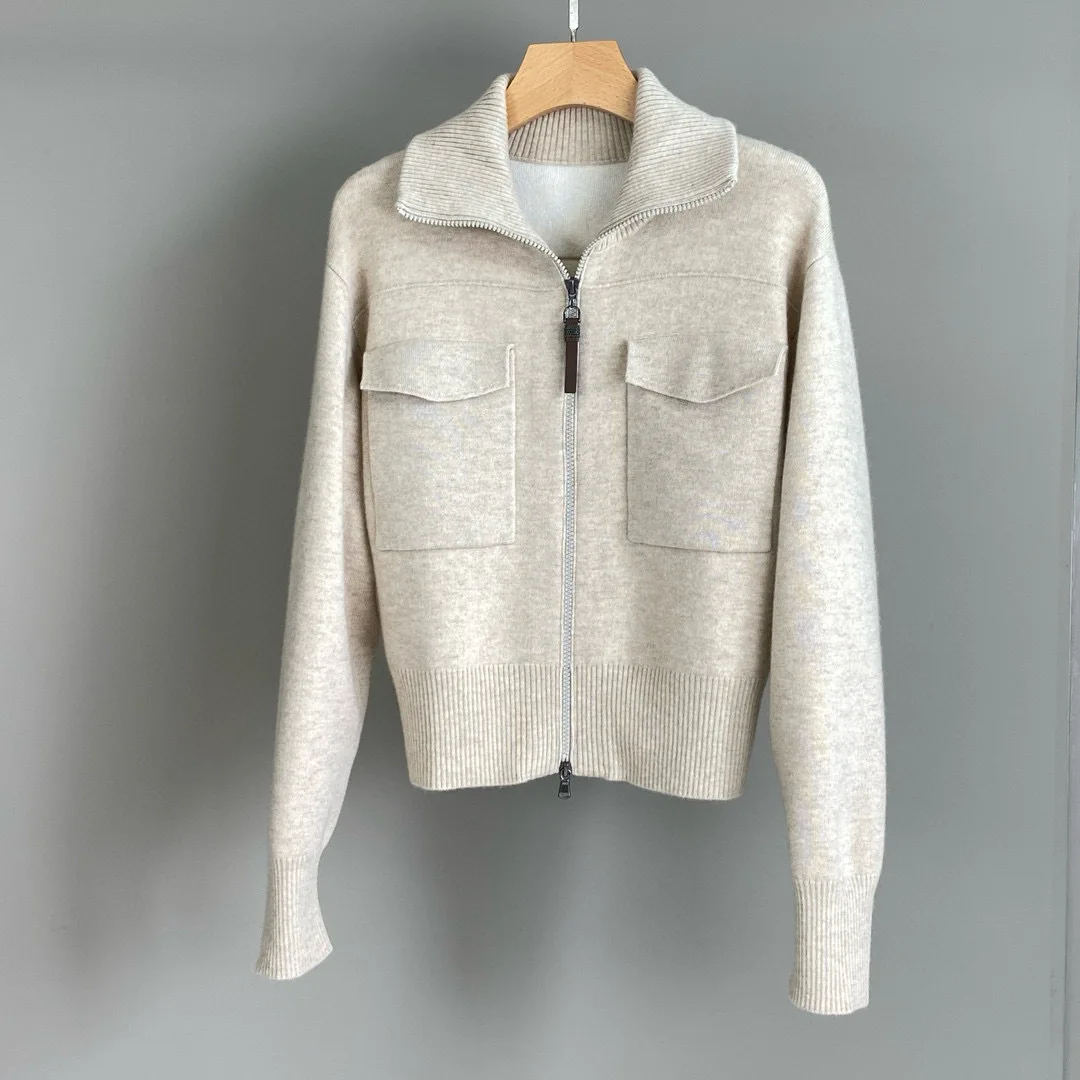 

Women's Fall/Winter New Cashmere Lapel Zipper Knitted Sweater Jacket with Loose Waist Overskirt Two-Piece Set