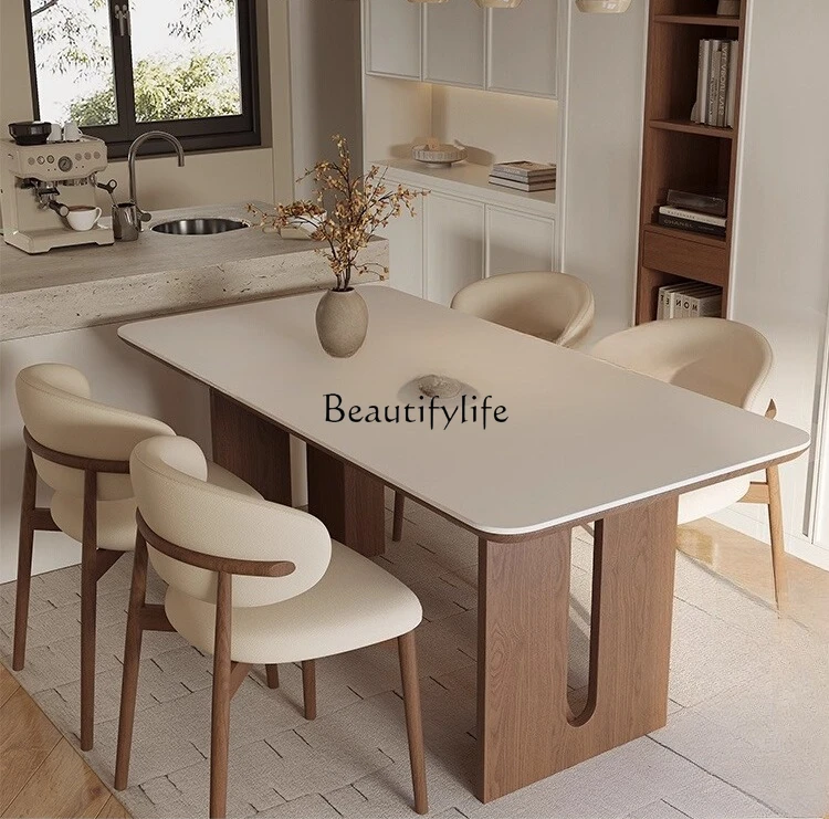 Medieval solid wood rock slab dining table Italian minimalist 2025 new rectangular table
