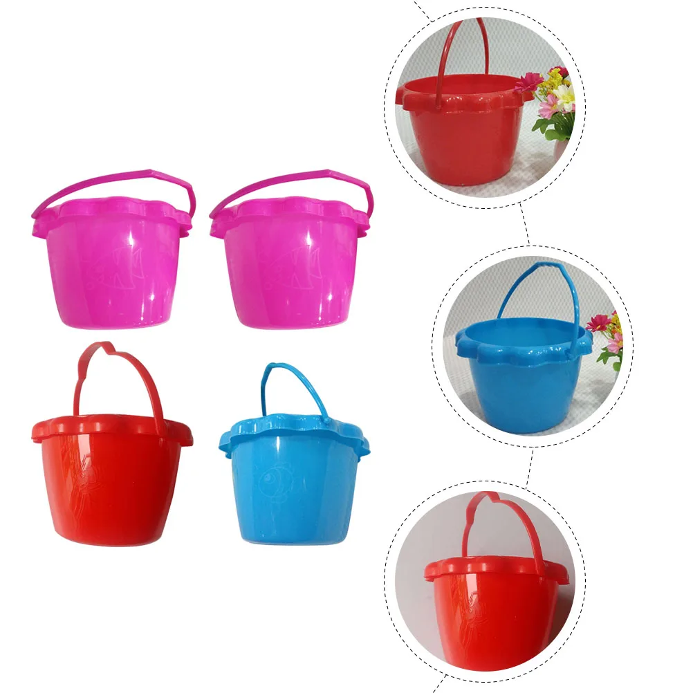 Seau en plastique de 4 pièces, jouet de jeu en plein air, petits seaux pour enfants jouant avec des jouets de plage de sable en Pp