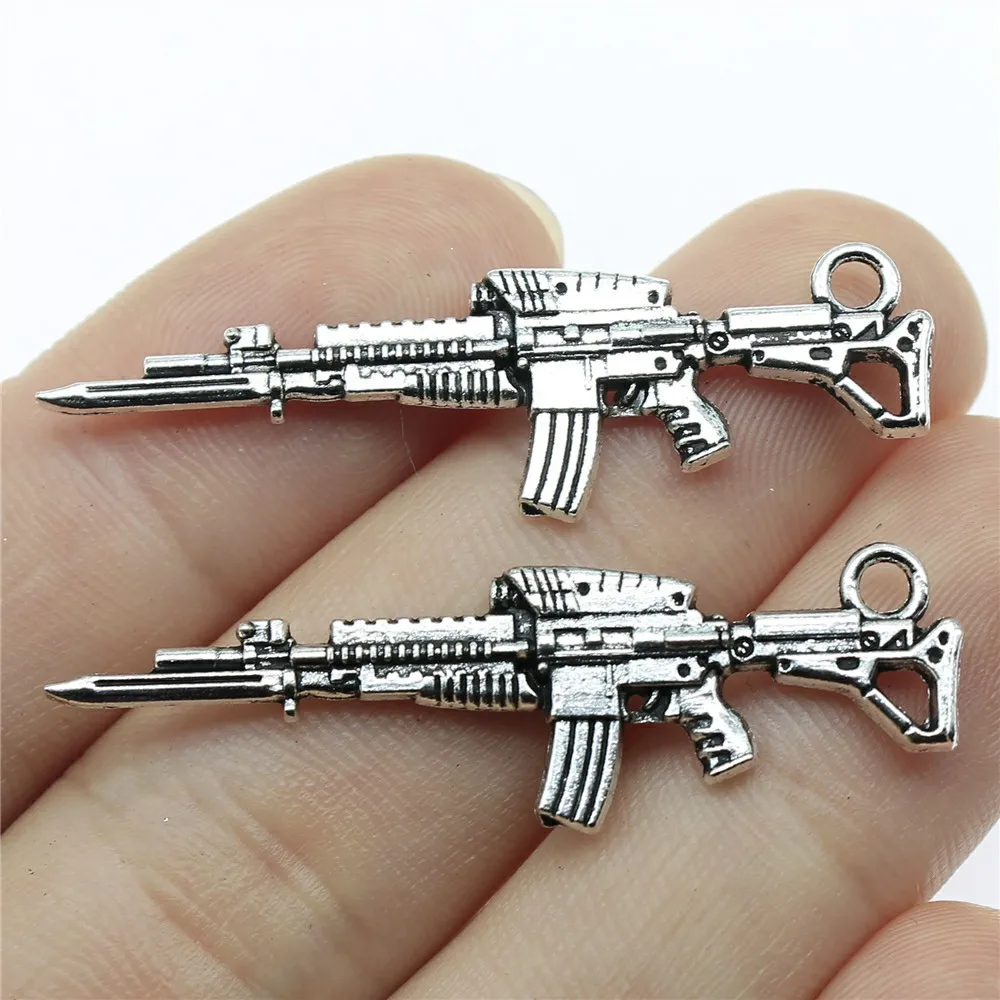 20pcs 44x13mm(1.73x0.51inch) Antique Silver Color Machine Guns Submachine Guns Charms Bulk Jewelry Findings
