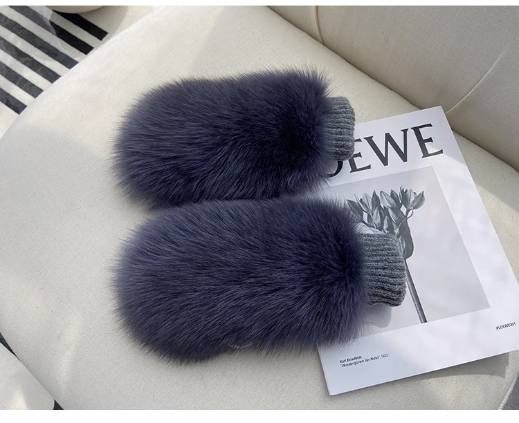 Real Fox Fur Gloves Knitted Women Mittens Winter Girls Fashion Fluffy Warm 100% Real Fox Fur Gloves