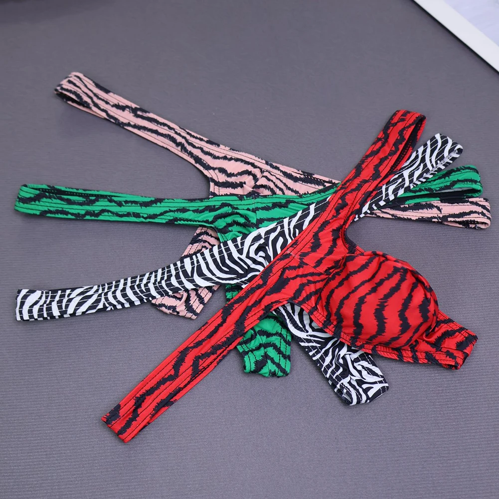 Men For Zebra Stripe LowRise Thong Underwear Bulge Pouch Elastic Exotic G-string Bulge Pouch Seamless Jockstrap Porn Lingerie