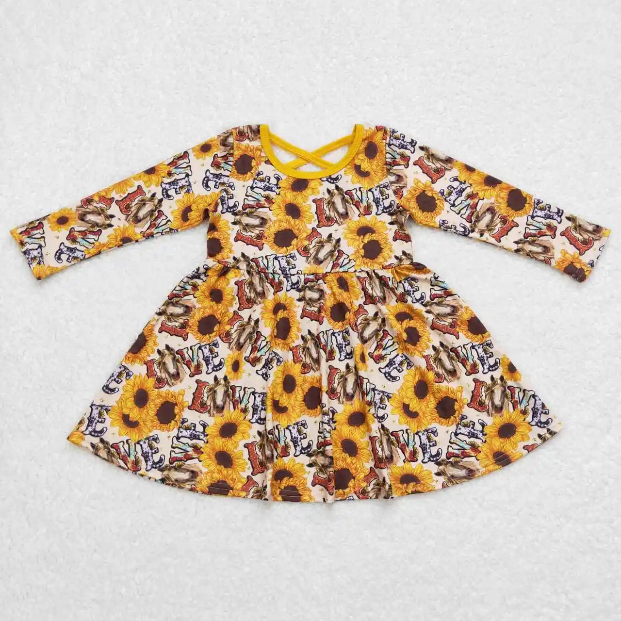 

New Arrival Girls' Autumn And Winter Long-Sleeved Dress With Multi-Element Suspenders, Round Neck Pattern And Bright Colors