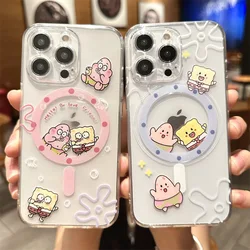 Mini Patricks and SpongeBobs  Magnetic Phone Case for iPhone 16 15 14 13 12 11 8 7 Plus Pro Max X XR XSMax Soft Clear Tpu