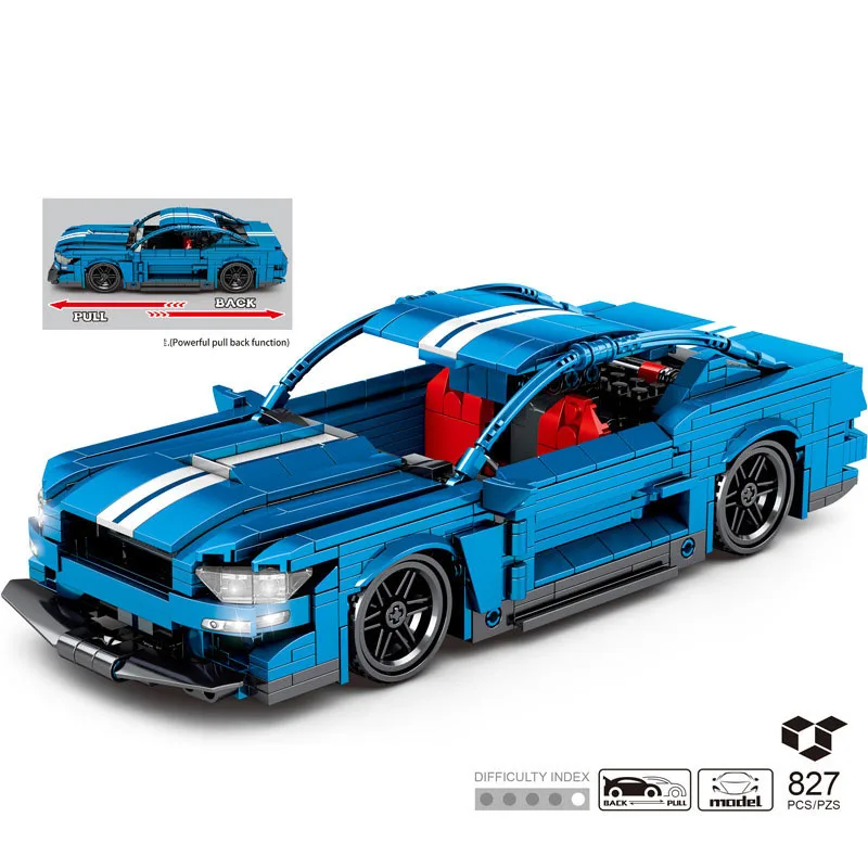 Technical Muscle Sports Car Building Block Mustangs Shelby GT500 Model Pull Back Vehicle Construction Sets Brick Toys Collection