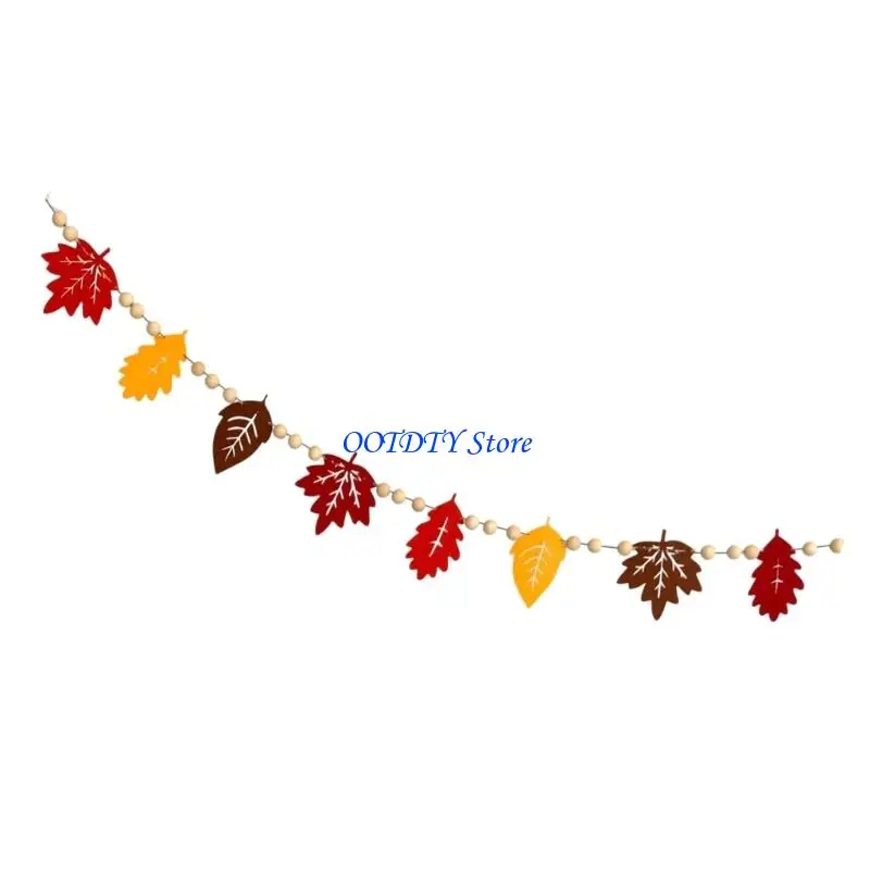 367A Autumn Felt Garland Beads Accent Handmade Fall Decors Thanksgiving Party Wall Hanging For Fireplaces Mantels