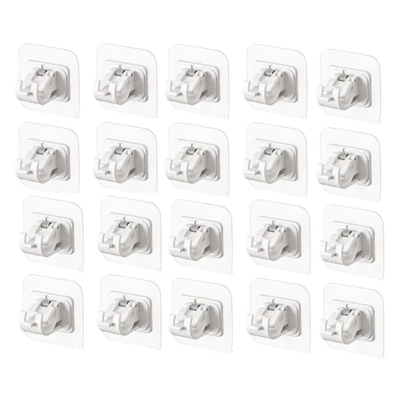 ABFY-40Pcs Self Adhesive Curtain Bracket Holder Rod Hooks Wall Curtain Hanging Fixed Clip Adjustable Storage Hooks Clamp-A