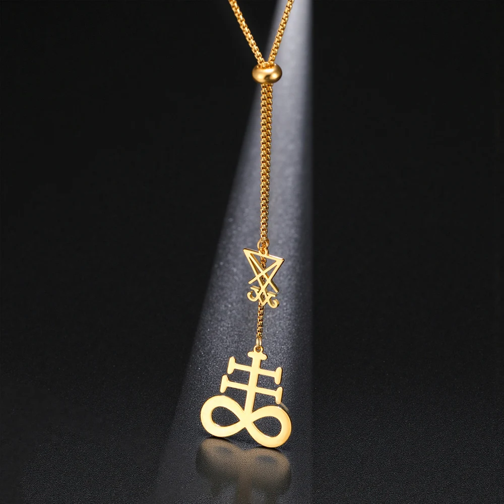 Dawapara Luzifer Siegel und Leviathan-Kreuz, lange Halskette, Gothic-Pullover-Kette, religiöser Schmuck, Edelstahl-Halsketten – Detail 14