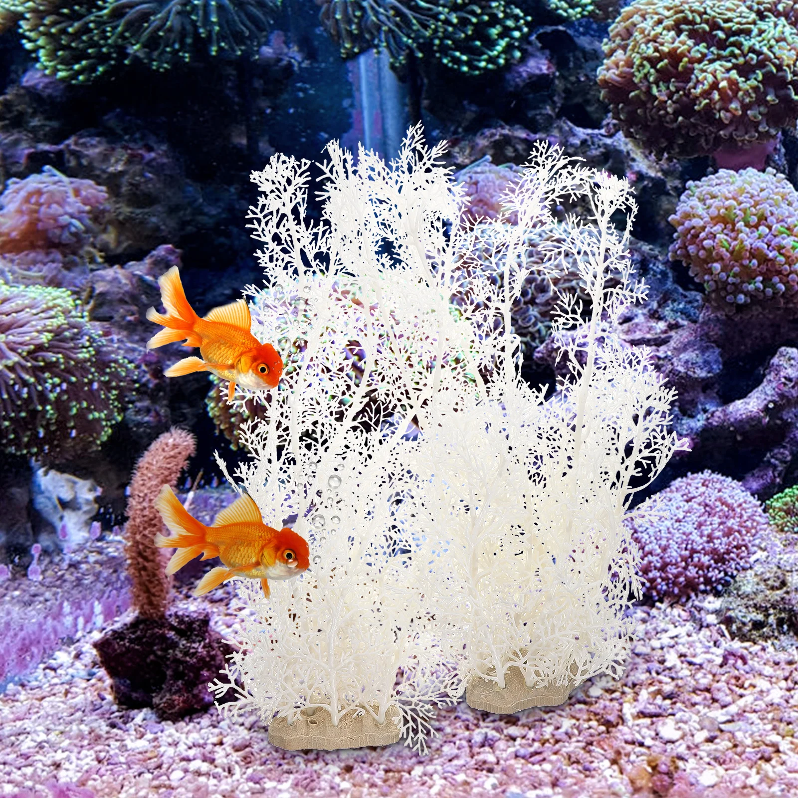 

2 Pcs Aquatic Decoration Plant Aquarium Plants Fish Tank Artificial White Plastic Realistic Small Ornaments