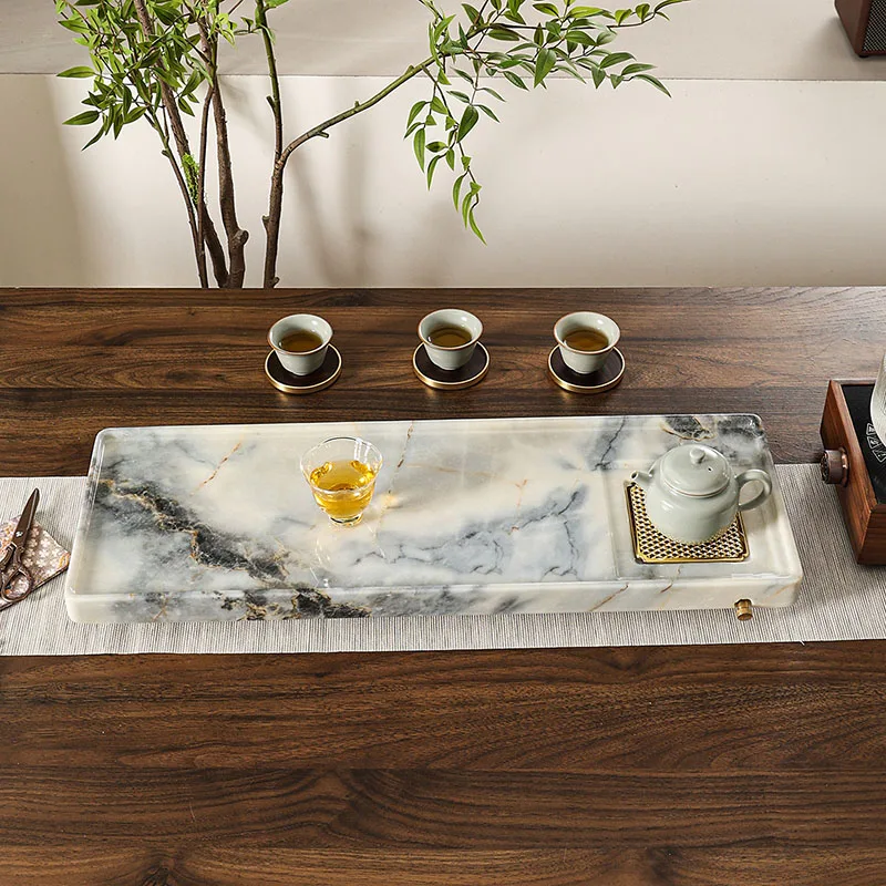 Marble Serving Tea Tray Nordic Desk Ceremony Hospitality Valet Pot Long Tea Tray Rectangle Saucer Bandejas Home Decorationgs