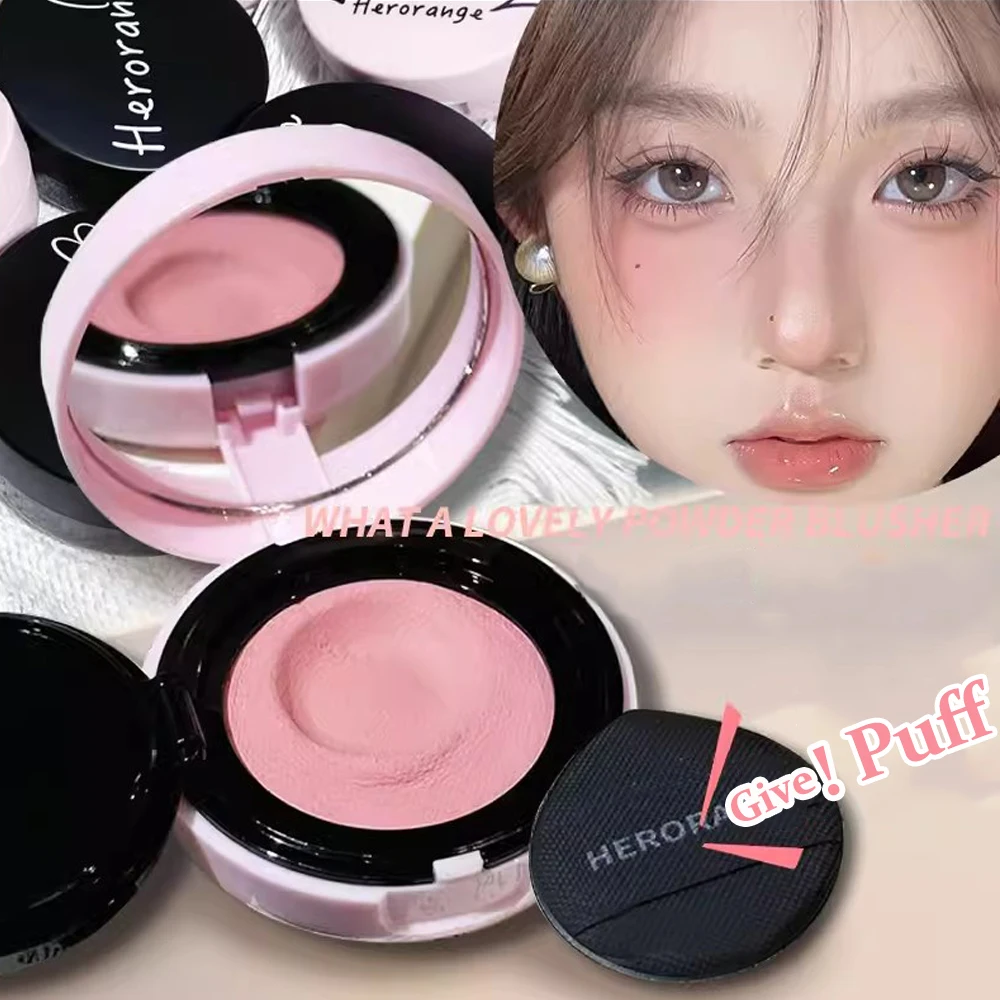 Moisturizing Air Cushion Powder Blusher Mud with Puff Soft Fog Whitening Natural Brightening Face Blush Cream Cheek Blush Makeup