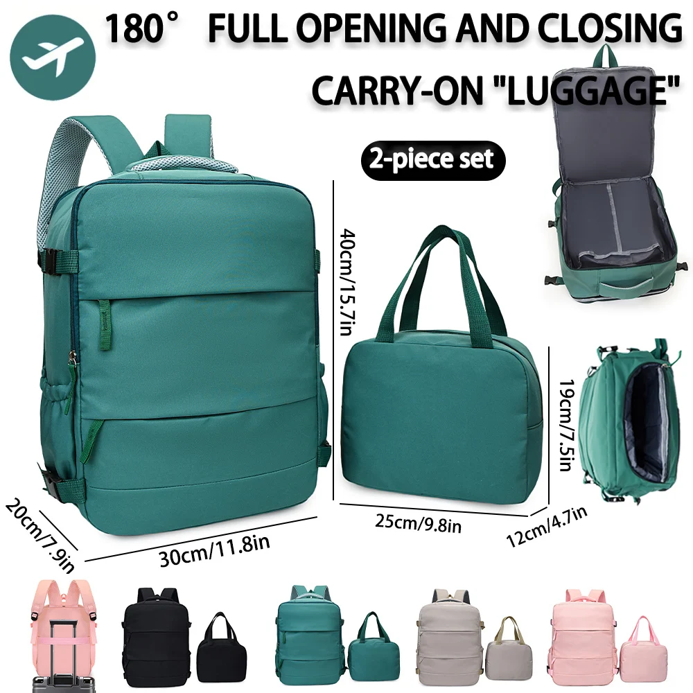 

2-Piece Set, 180 ° Full Open Backpack with Tote Bag, Lightweight Carry-On for Weekend Getaways, Business & Daily Use