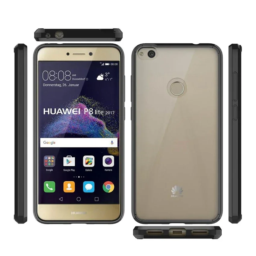 Hybrid TPU/PC Transparent Case For Huawei P8 Lite 2017 Funda Capa Shockproof Clear Shell Hard Back Cover