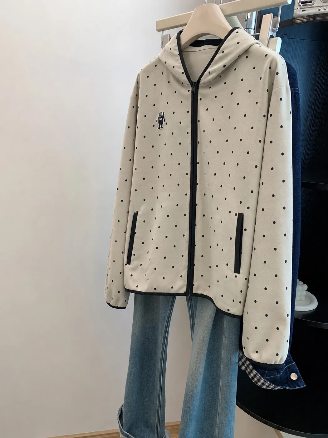 Anti-Aging Hooded Open Cardigan Jacket Men Women Spring Autumn Color Block Loose Shoulder Casual Versatile Top Trendy
