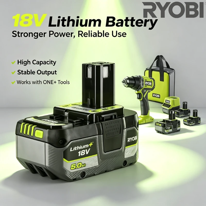 High Capacity RYOBI 18V 8.0Ah Lithium Battery Pack, Durable Li-ion Replacement Battery for P107 P108 P109 RB18L20 Electric Tools