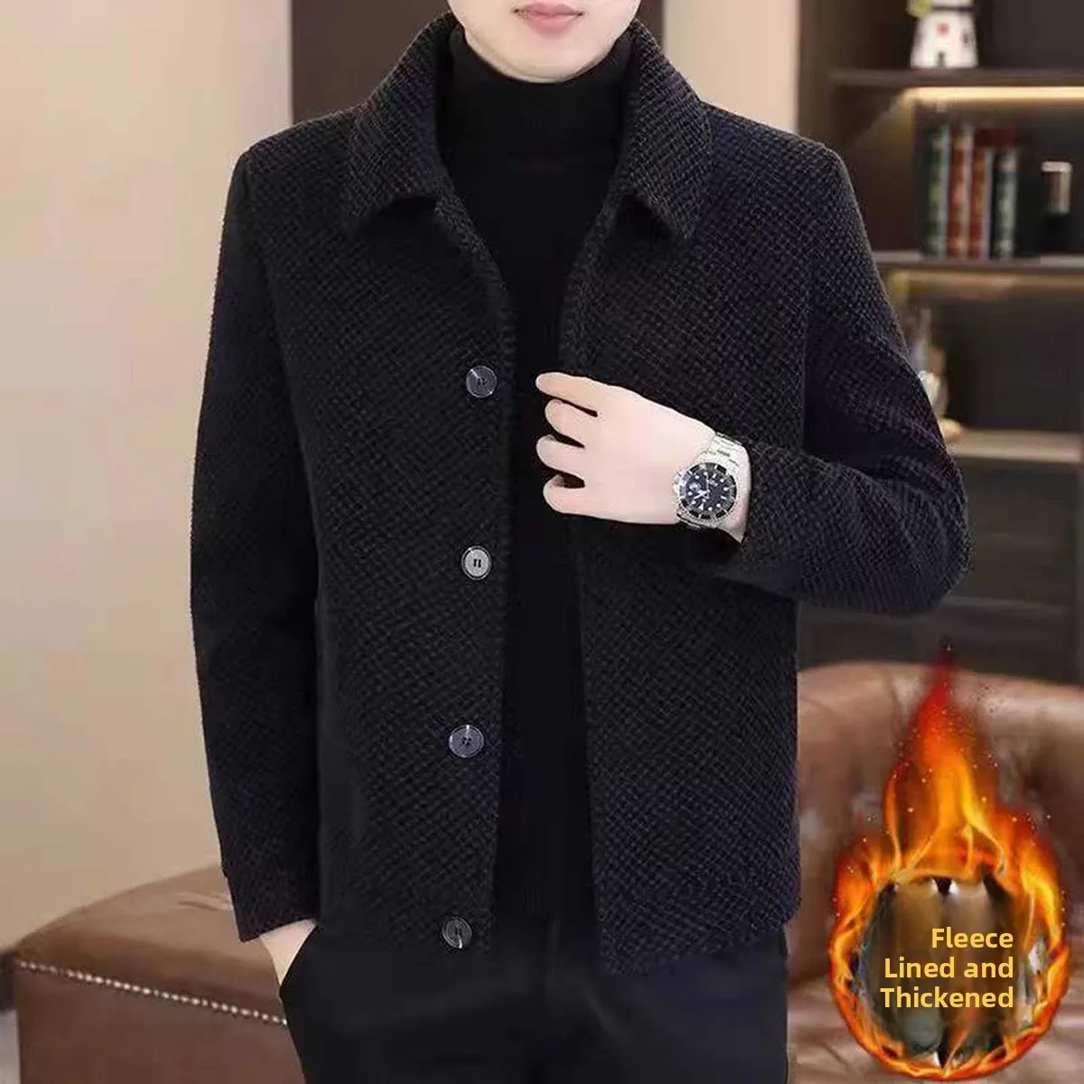 

Мужское модное осенне-зимнее теплое шерстяное пальто с гравировкой на подкладке, повседневная верхняя одежда из тюэта для среднего возраста и ли