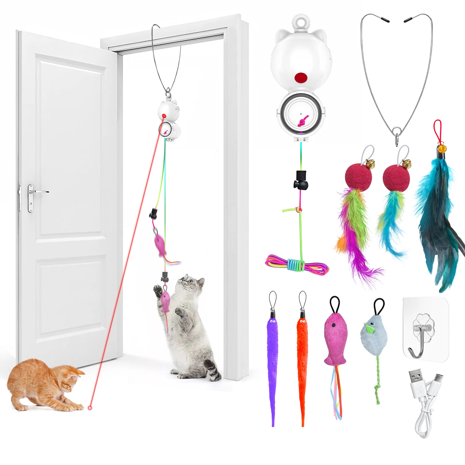 Self-Play Hanging Door Cat MouseToys for Indoor Cats Kitten Interactive Cat Mice Toys for Hunting Exercising Eliminating Boredom