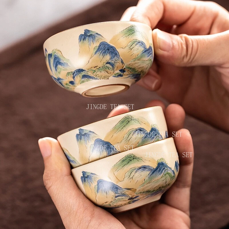 

Набор чашек Ru Kiln Master, 6 шт., керамические нарезанные чайные чашки, можно использовать для питания чая, домашний чайный сервиз кунг-фу, посуда для питья