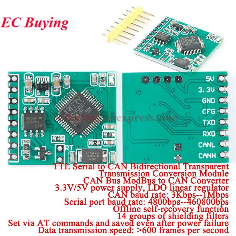 TTL Serial to CAN Bidirectional Transparent Transmission Conversion Module CAN Bus ModBus to CAN Converter 3.3V/5V AT32F413CBT7