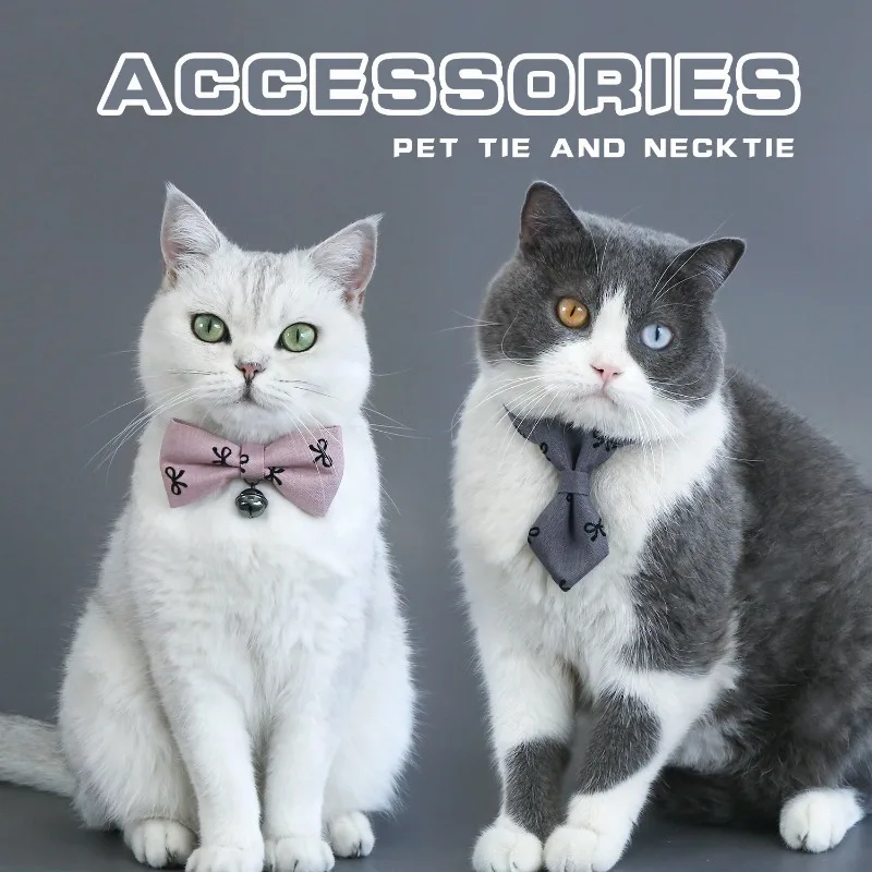 

Pet Bow Collar, Grayish-pink Tie, Adjustable Small and Medium-sized Pet Collar, Printed British Style Gentleman Bow Tie