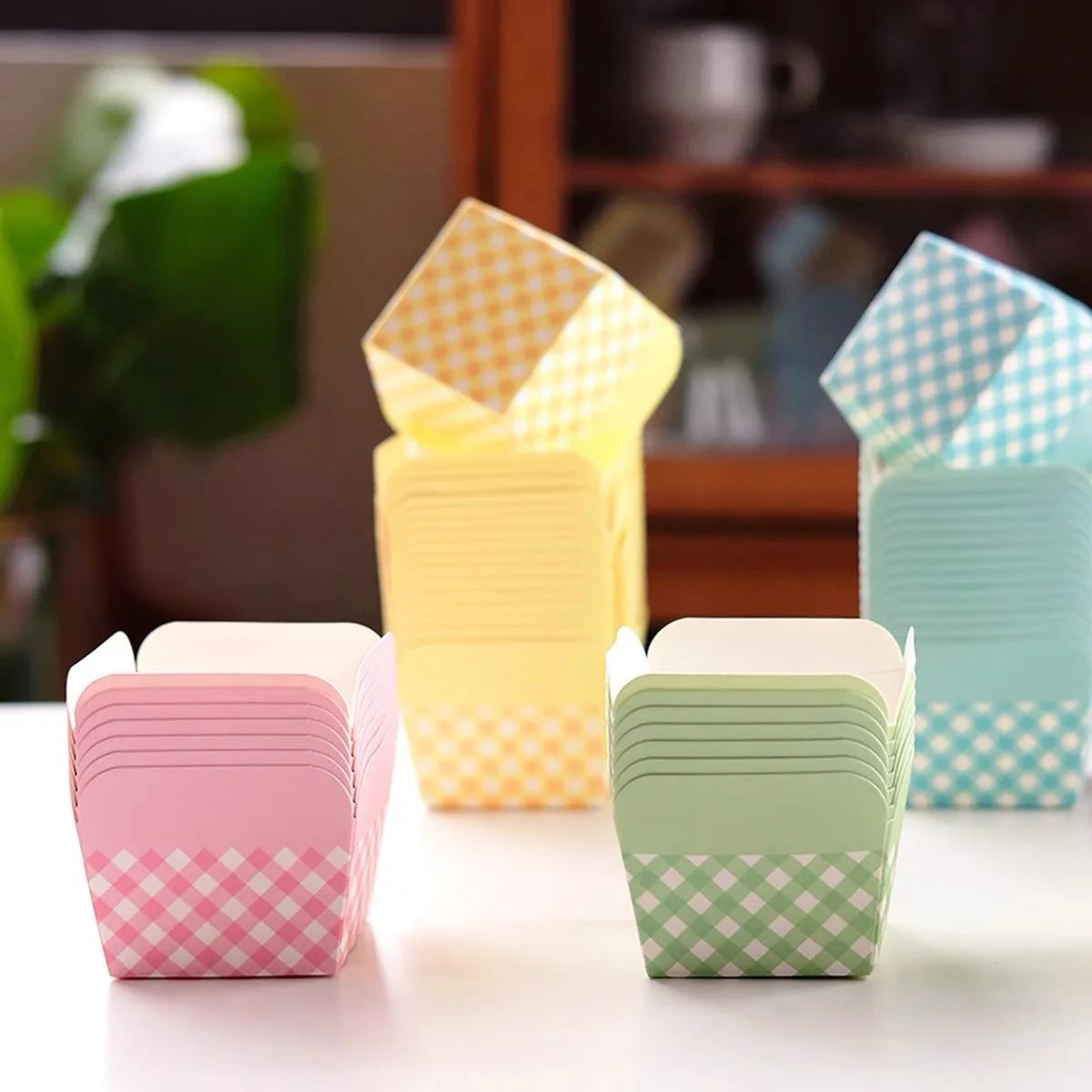 50/100pcs Square Lattice Baking Cup, Muffin Cup Cupcake, Disposable Desserts Box for Wedding, Birthday, Kitchen Tools