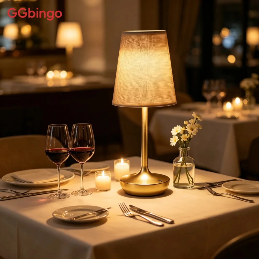 GGbingo Vintage Fabric LED Table Lamp Wireless Portable Bedside Night Light for Bedroom Reading Study USB Desk Light