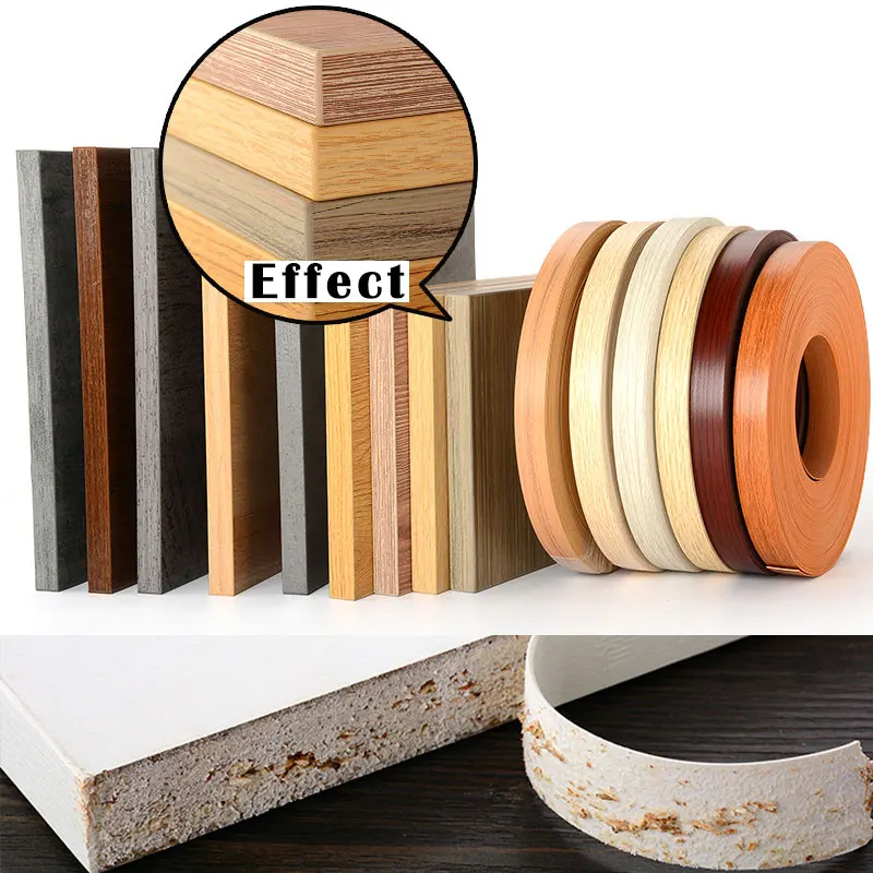 PVC Furniture Edge Strip Protector Tape, Home Gap Saver, Hot Melt, Veneer Sheets, Adhesive Wood Surface, Edging Decor, 10m