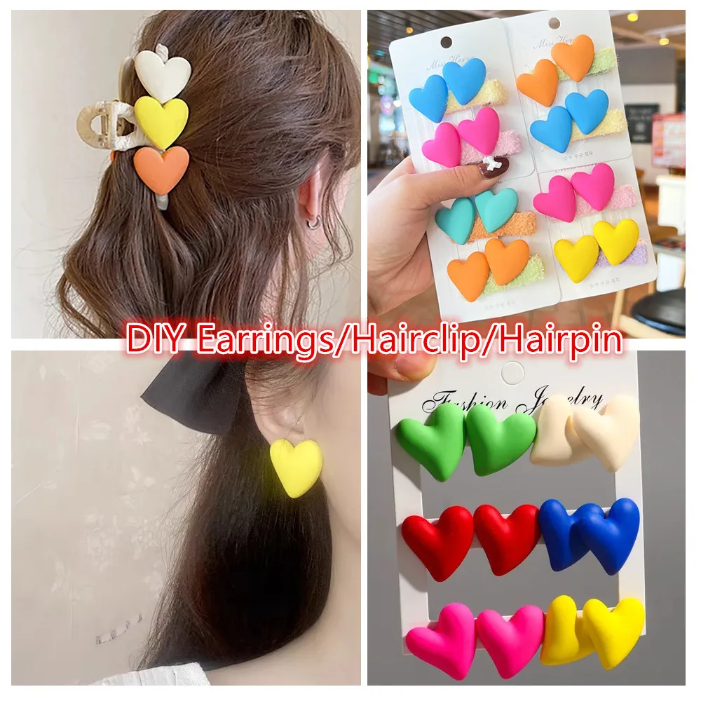 10pcs Cute Matte Acrylic Heart Bead Charms Colorful Love Pendant for Jewelry Accessories Making DIY Hairclip Earrings Wholesale