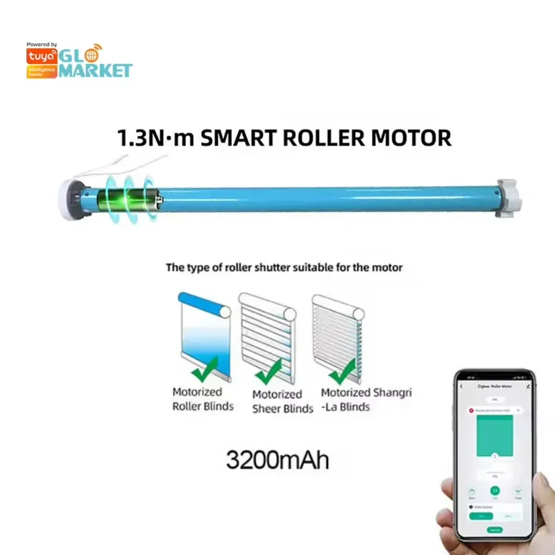 Tuya WiFi Zigbee Matter Smart Home Electronic 25mm Automatic Motorized Roller Shade Lithium Battery Blinds for Office
