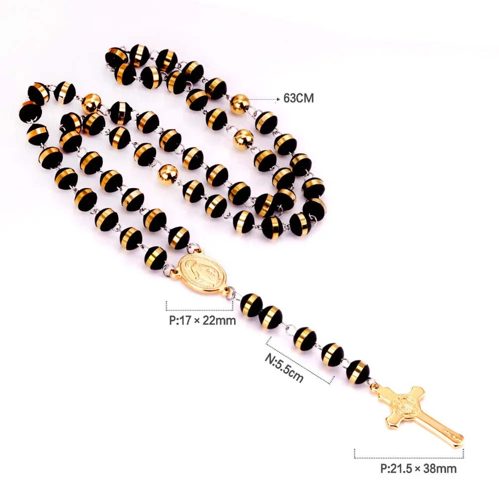 LUXUSTEEL الفولاذ المقاوم للصدأ قلادة طويلة مريم العذراء الصليب قلادة مع 35 سنتيمتر + 15 سنتيمتر موسع سلسلة من الخرز مجوهرات