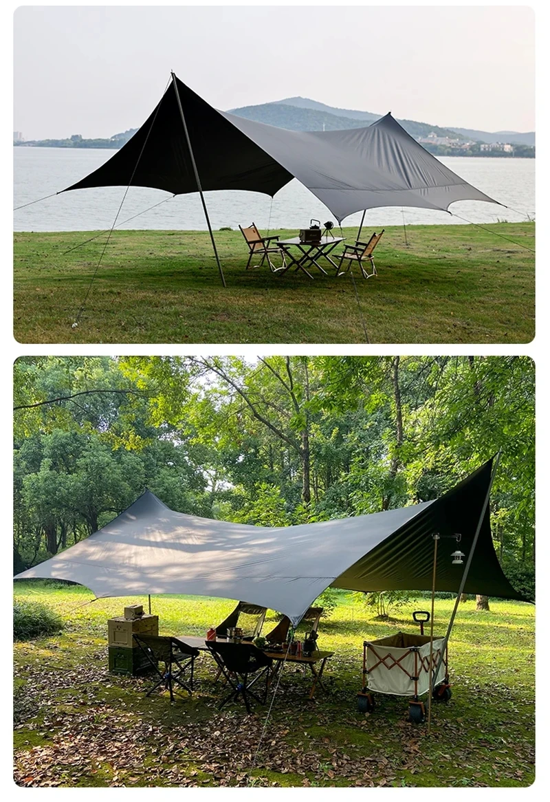 Imagem -06 - Black Coating Canopy para Proteção Solar ao ar Livre Tarp com Pólos de Apoio Large Shade Sail Ultralight Camping Tarp Beach Shelter