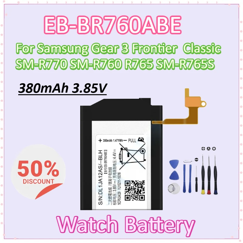 

New EB-BR760ABE 380mAh 3.85V Watch Battery For Samsung Gear 3 Frontier / Classic SM-R770 SM-R760 R765 SM-R765S Batteries+Tools