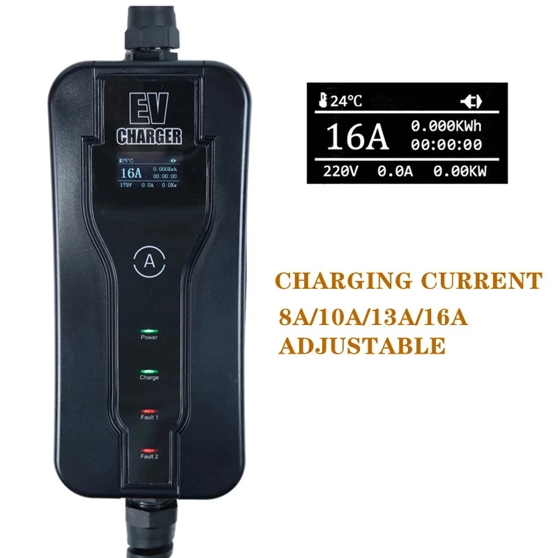 220V Portable EV Charger SAE J1772 Type1 Level 2 8A 10A 13A 16A Electric Car Charger Charging Stations Smart Controller