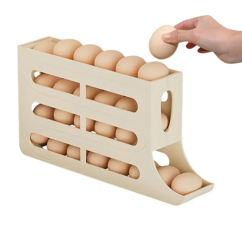 냉장고 용 계란 홀더 자동 롤링 냉장고 계란 주최자 4 층 슬라이드 드롭 트레이 선반 RV 용 공간 절약형 명확한 가시성