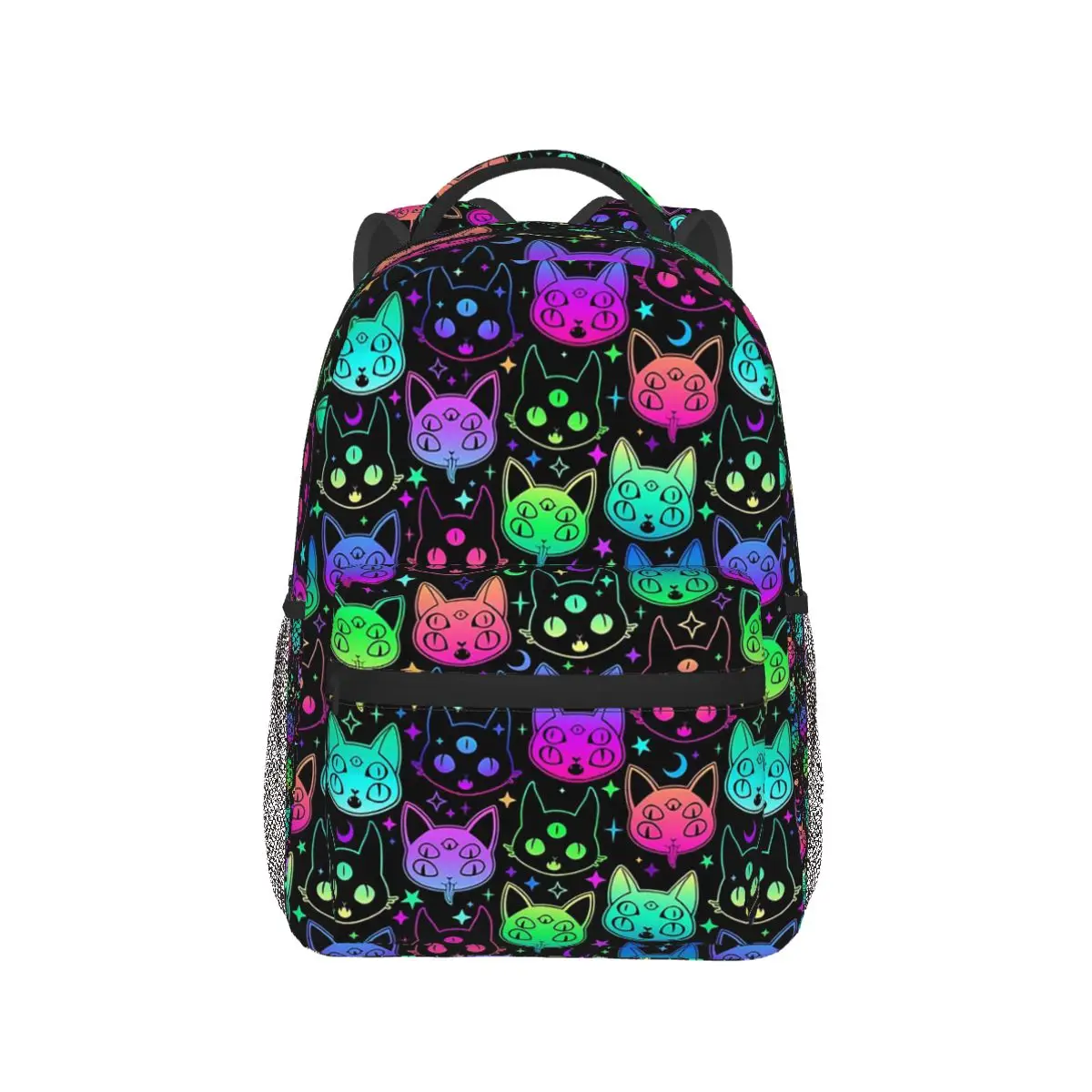 

Colorful Cat Heads With Bright Star Backpack Hot Sale Daypack Large Capacity Kids BookBag School Bag Shoulder Bags for Men Women