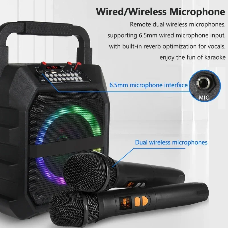 

Portable Karaoke Machine with Dual Wireless Handheld Microphones Bluetooth Speaker Home Karaoke System with RGB Colorful Light