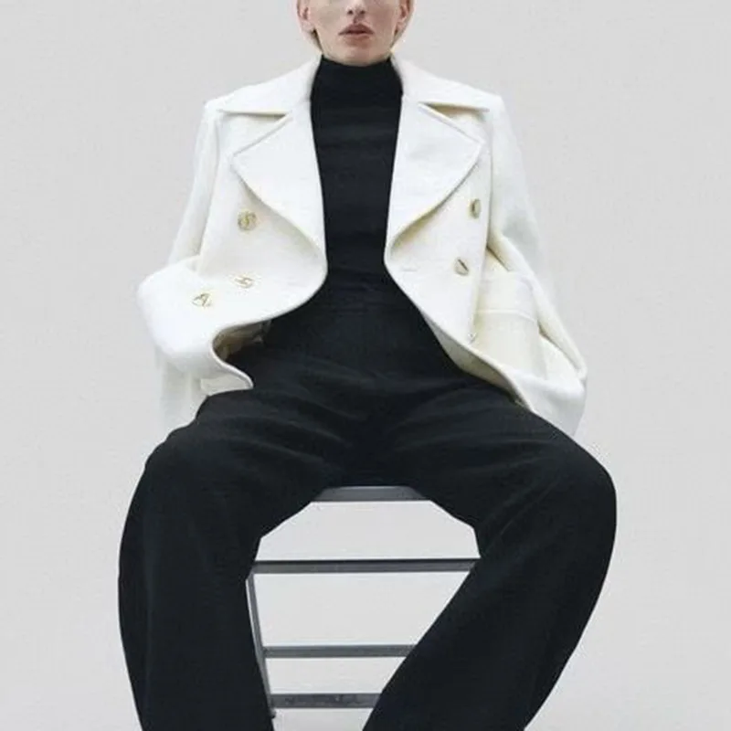 EAEOVNI 가을 겨울 새로운 여성 블레이저 코트 솔리드 컬러 더블 버튼 허리 오피스 레이디 겉옷 재킷 패션 의류