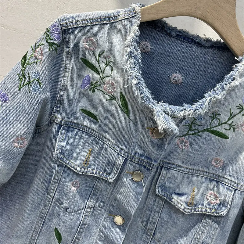 Retro Embroidery Denim Jacket Women's Short 2023 Spring And Autumn Clothes Fashion Vintage Slim Jeans Jaqueta Coat Tops Z2172