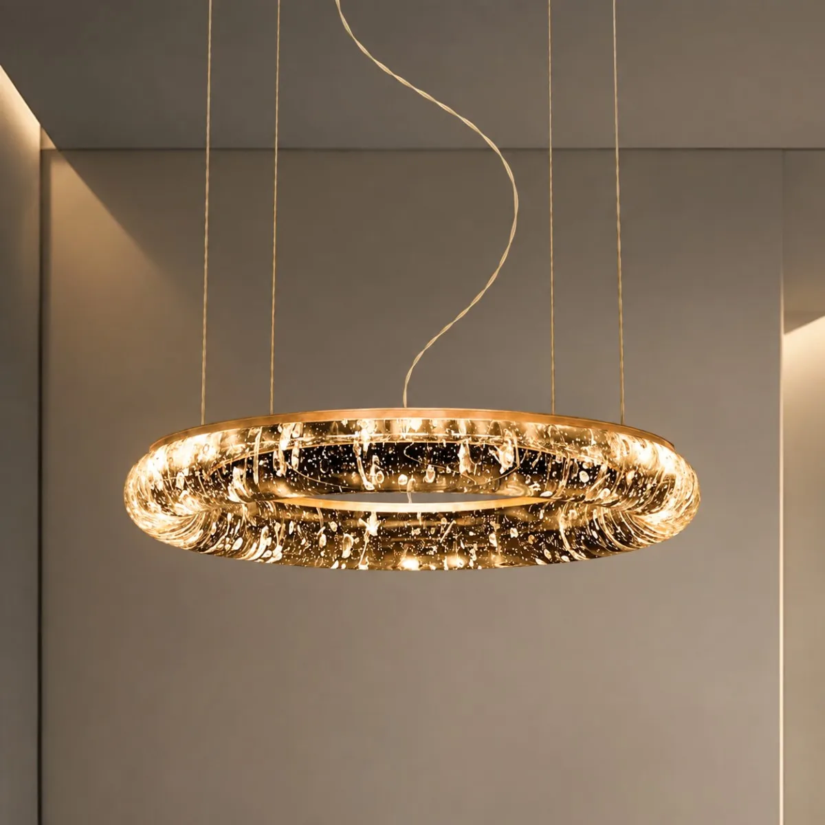 Italian Modern 2026 Clear Bubble Glass Ring Pendant Light Rose Gold Frame LED Chandelier for Villa Living Room Dining Table
