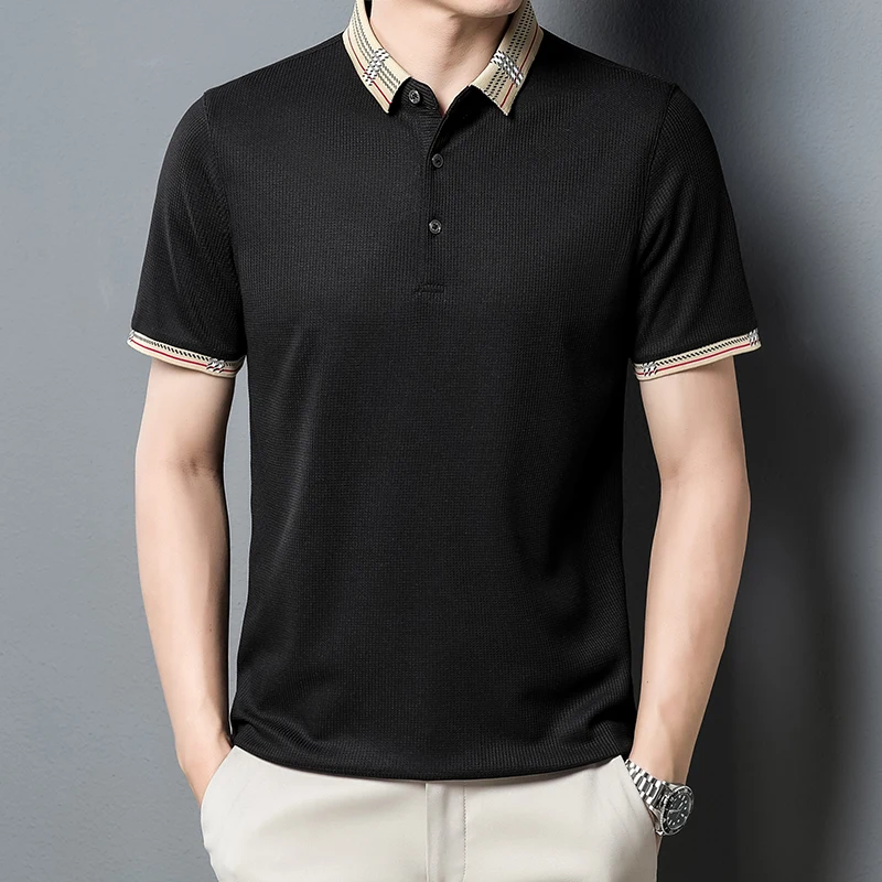 

Polo Shirt Men Summer New Short Sleeve Casual Loose Polo Top Men Solid Color Waffle Turn-Down Collar Business Polo Shirt